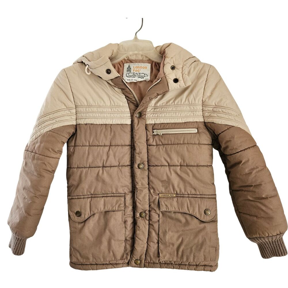 London Fog Coat Girls Large 14 Brown Tan Hooded Puffer Jacket